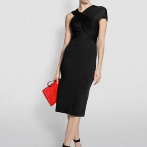 Victoria Beckham NWT Black Twist Drape Fitted Dress Size Small